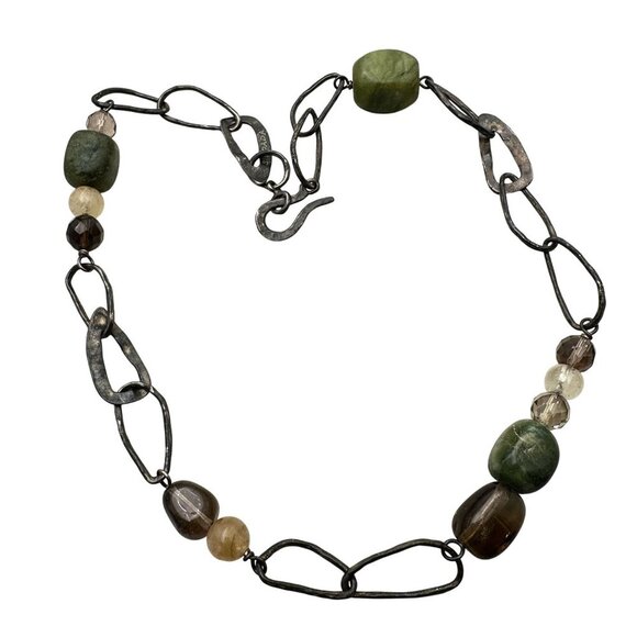 Silpada Vintage Sterling Silver Jade Smokey Quartz Chain Beaded Necklace - Picture 2 of 3